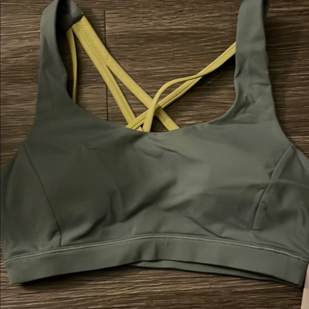 Lululemon Athletica Olive Sports Bra with Yellow Accents